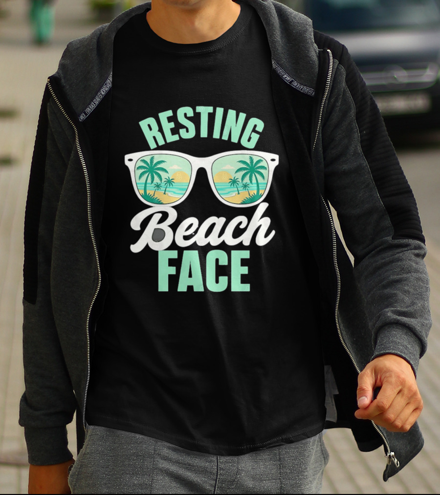 Resting Beach Face Sunglasses Palm Trees Tropical Summer Vacation T-Shirt