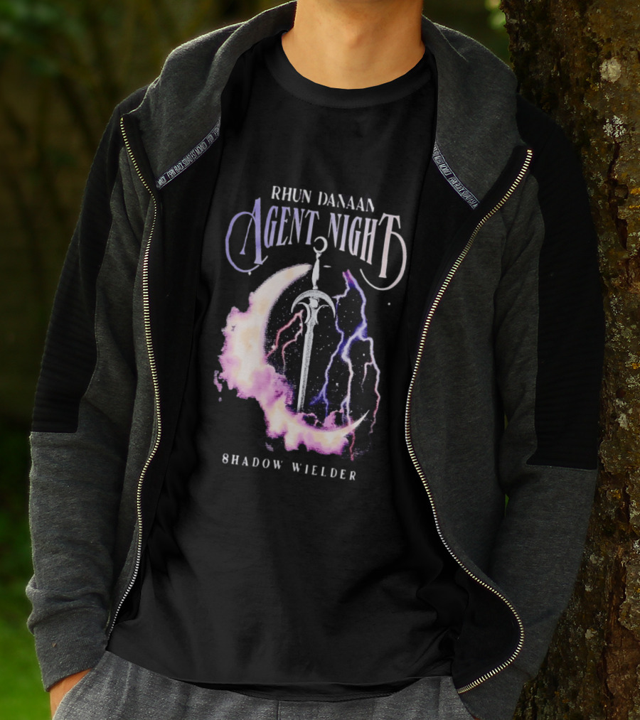 Rhun Danaan Agent Night Shadow Wielder Sword Moon Lightning T-Shirt