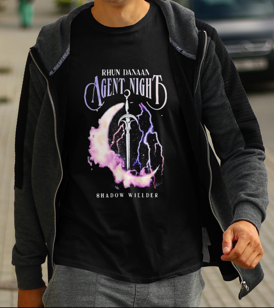 Rhun Danaan Agent Night Shadow Wielder Sword Moon Lightning T-Shirt