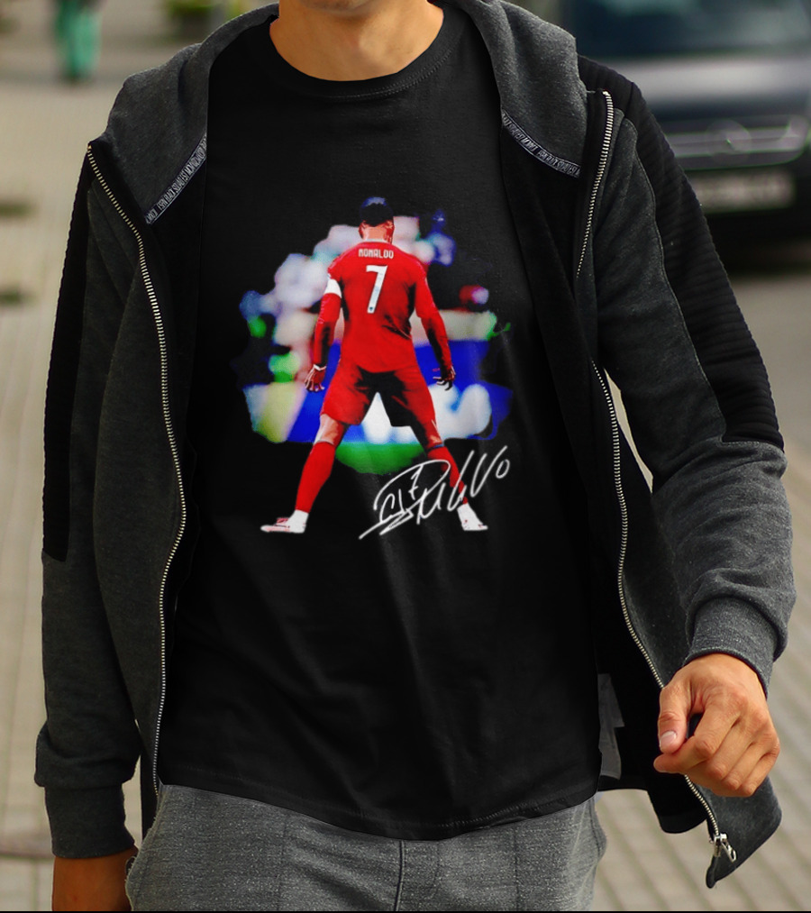 Ronaldo Number 7 Portugal National Team Jersey Photographic Arts With Autograph T-Shirt