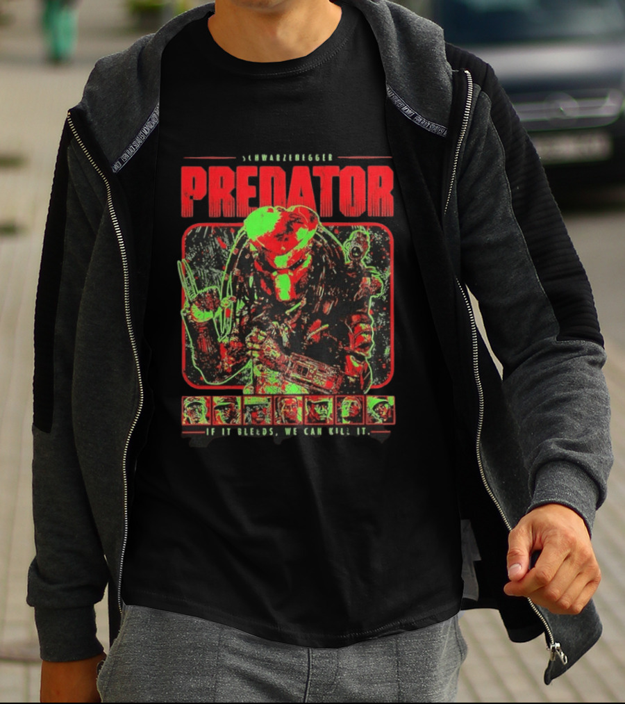 Schwarzenegger Predator If It Bleeds We Can Kill It Retro Movie T-Shirt