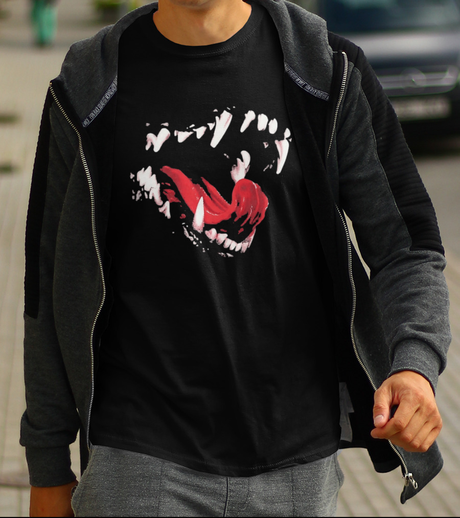 Snarling Wolf Mouth Teeth Animal Predator Red Brush T-Shirt
