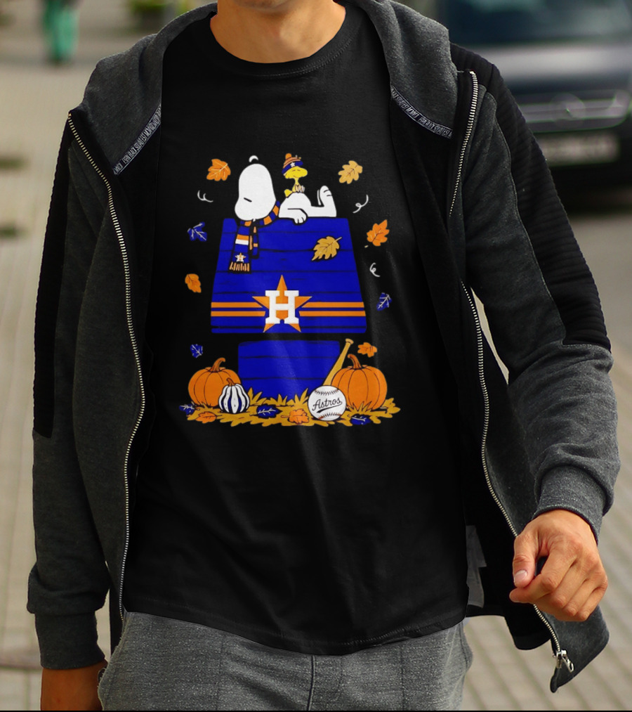 Snoopy Woodstock Houston Astros Fall Baseball Halloween Pumpkins T-Shirt