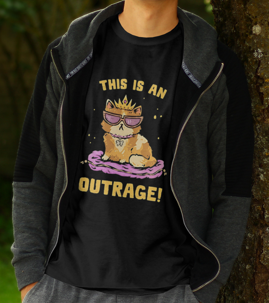 This Is An Outrage Cat With Crown Sunglasses And Butterfly Necklace T-Shirt