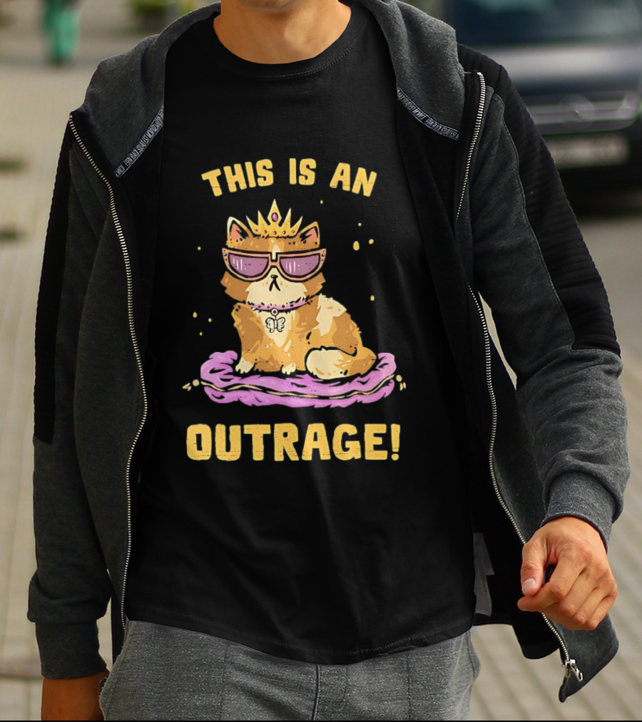 This Is An Outrage Cat With Crown Sunglasses And Butterfly Necklace T-Shirt