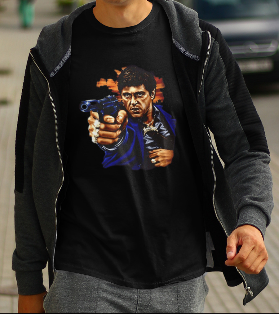 Tony Montana Every Dog Have His Day Scarface Film Iconic Gun Scene T-Shirt