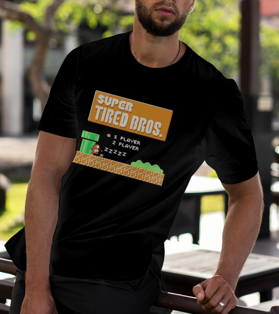 Super Tired Bros Sleepy ZZZZZ Mario 1 Player 2 Player T-Shirt