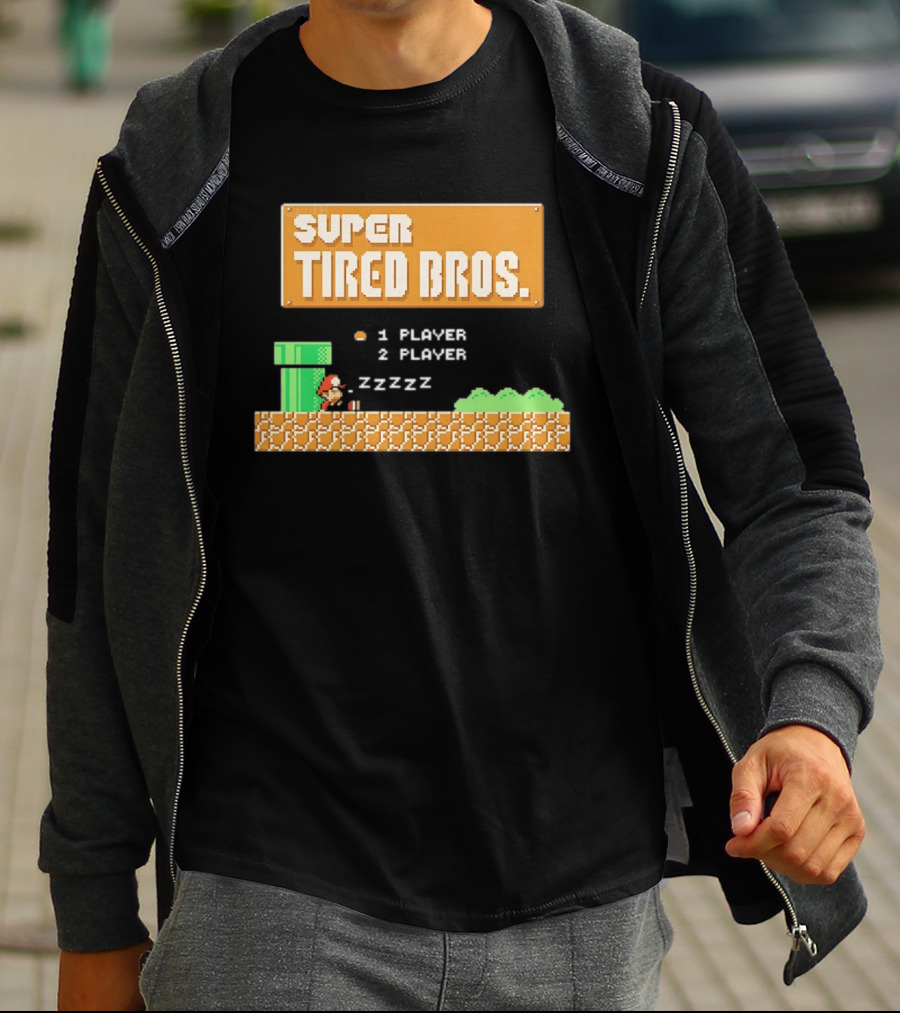 Super Tired Bros Sleepy ZZZZZ Mario 1 Player 2 Player T-Shirt