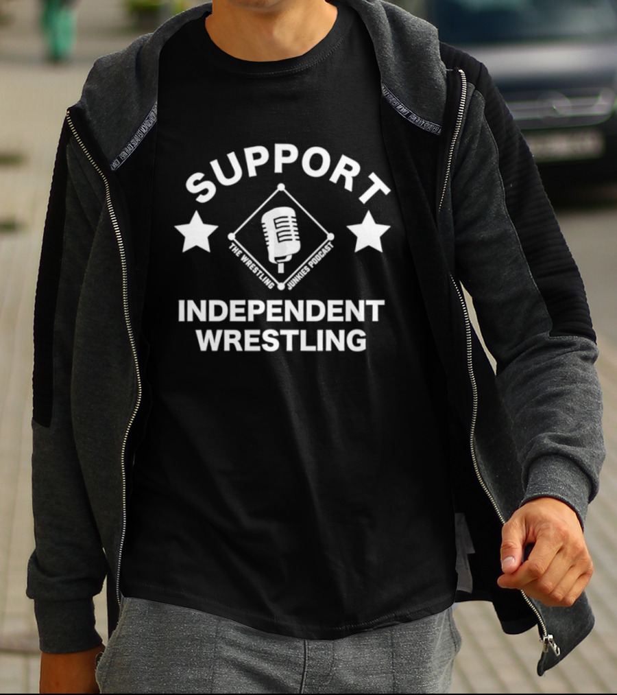 Support Independent Wrestling The Wrestling Junkies Podcast Microphone Stars T-Shirt