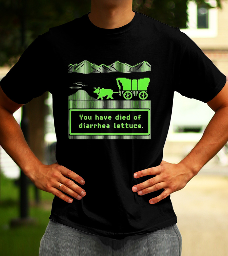 You Have Died Of Diarrhea Lettuce Oregon Trail Wagon Pixelated Retro Text Green T-Shirt