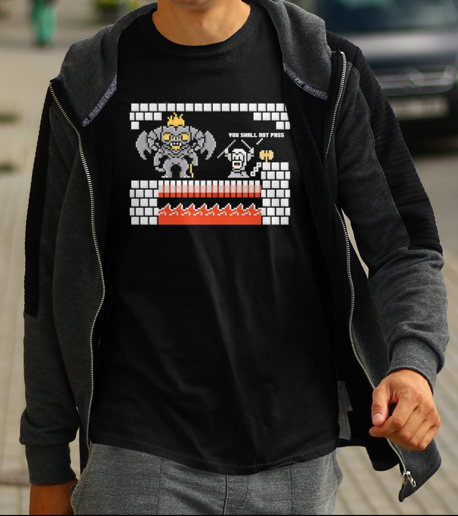 You Shall Not Pass Balrog Gandalf Pixel Retro Gaming T-Shirt