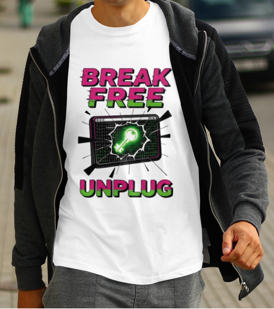 Break Free Unplug Digital Glitch Key Cyber T-Shirt