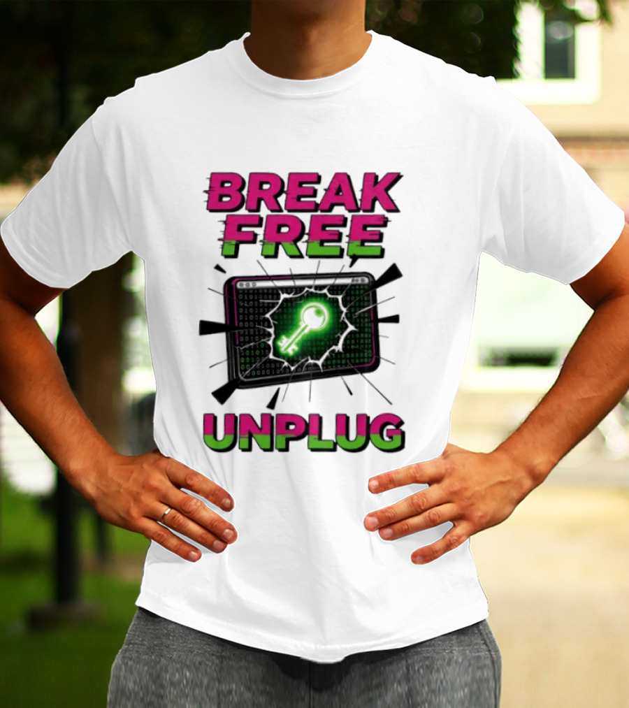 Break Free Unplug Digital Glitch Key Cyber T-Shirt