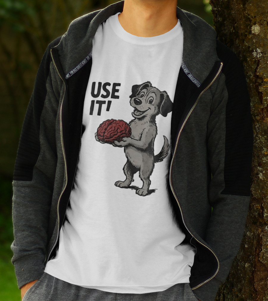 Cartoon Dog Holding Brain Use It Meme T-Shirt