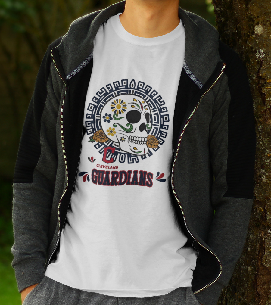 Cleveland Guardians Sugar Skull Day Of The Dead Floral Motif T-Shirt