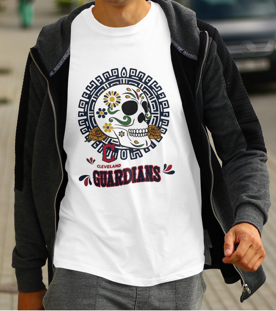 Cleveland Guardians Sugar Skull Day Of The Dead Floral Motif T-Shirt