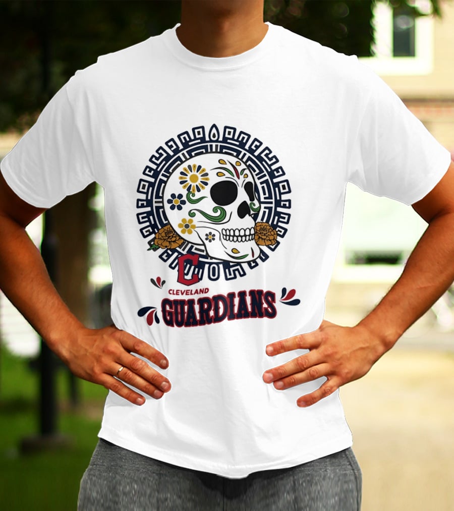 Cleveland Guardians Sugar Skull Day Of The Dead Floral Motif T-Shirt