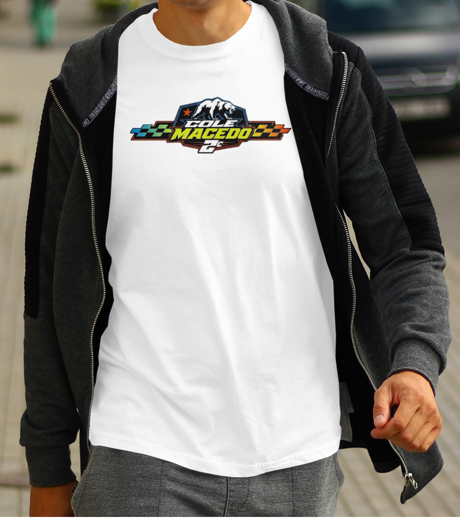 Cole Macedo 2C Racing Bear Emblem With Checkered Flags And Star T-Shirt