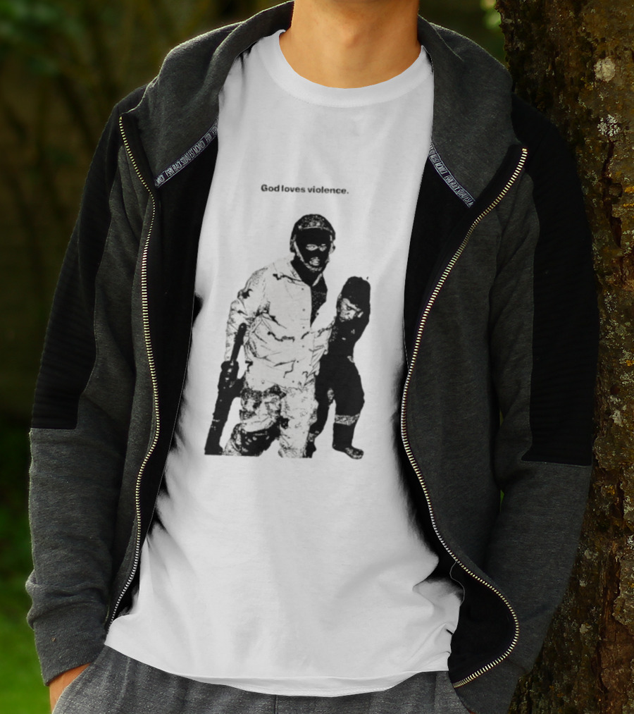 God Loves Violence Edgy Provocative Soldier And Child T-Shirt