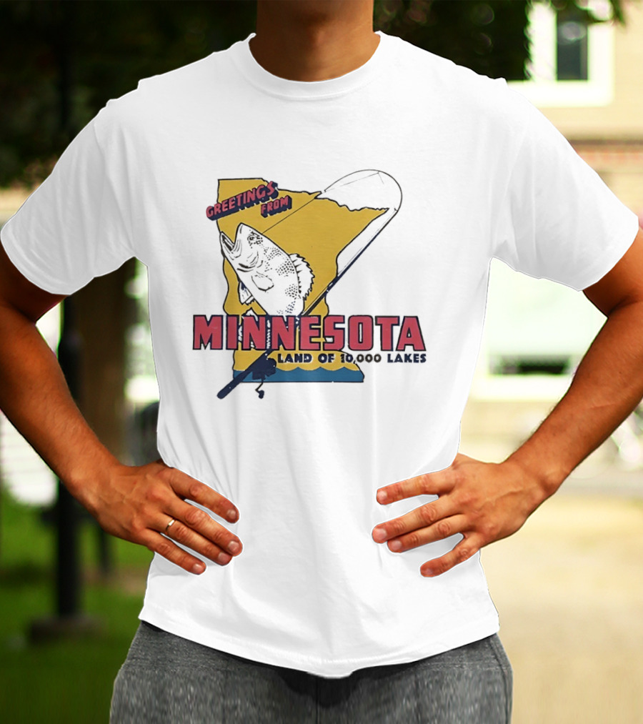 Greetings From Minnesota Land Of 10000 Lakes Fishing Map T-Shirt