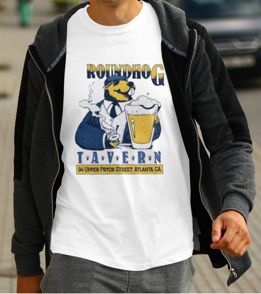 Groundhog Tavern 94 Upper Pryor Street Atlanta GA Vintage Style Beer And Smoke T-Shirt