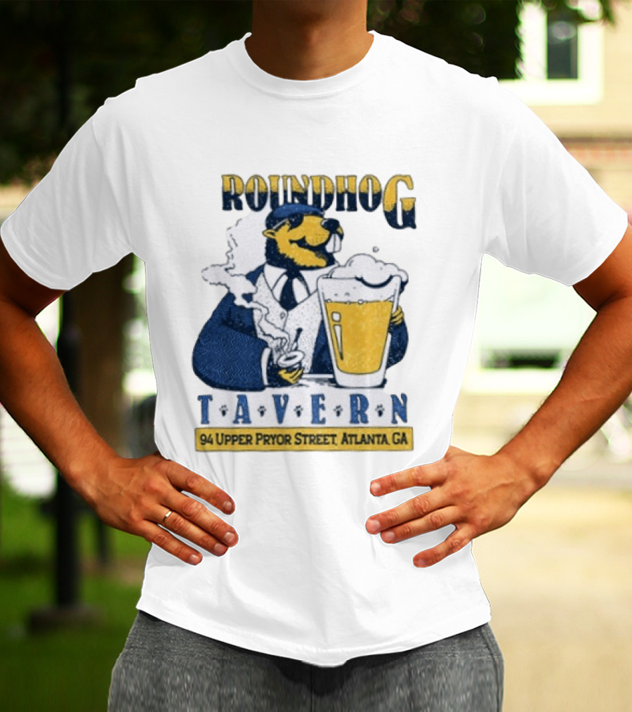 Groundhog Tavern 94 Upper Pryor Street Atlanta GA Vintage Style Beer And Smoke T-Shirt