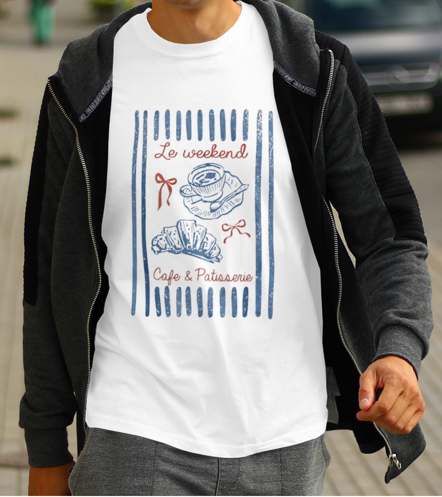 Le Weekend Cafe And Patisserie With Coffee And Croissant French Breakfast T-Shirt