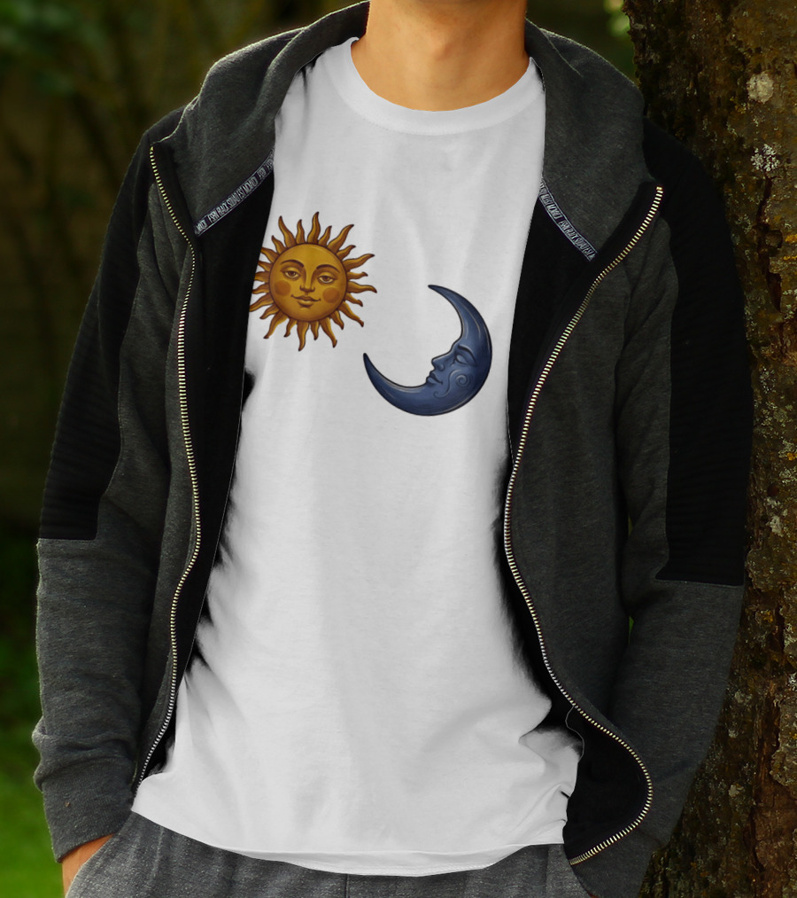 Sun Face And Crescent Moon Celestial Pair Harmony T-Shirt