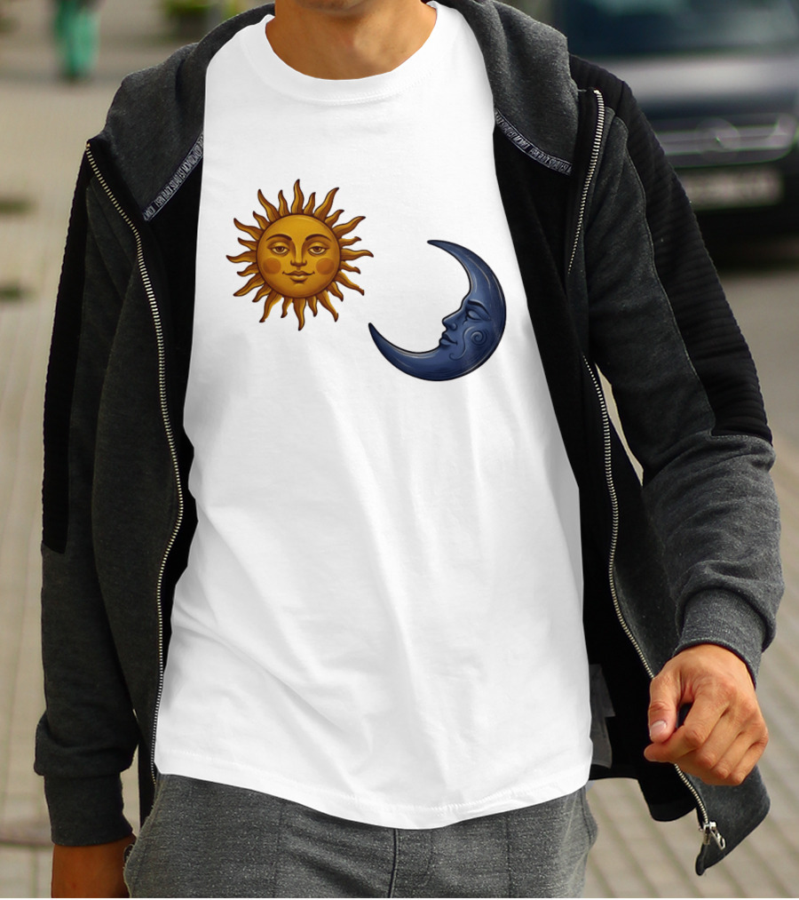 Sun Face And Crescent Moon Celestial Pair Harmony T-Shirt