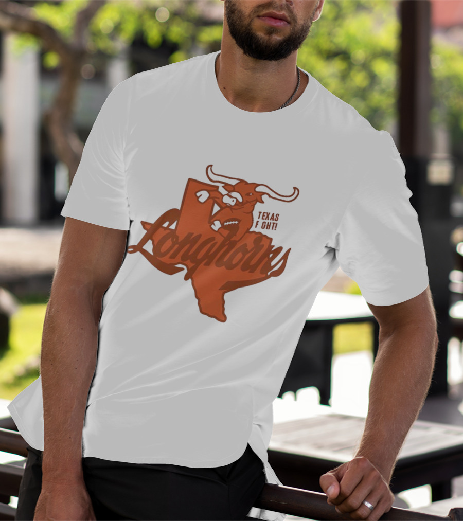 Texas Longhorns Bull Head Texas State Shape Texas Fight Football T-Shirt