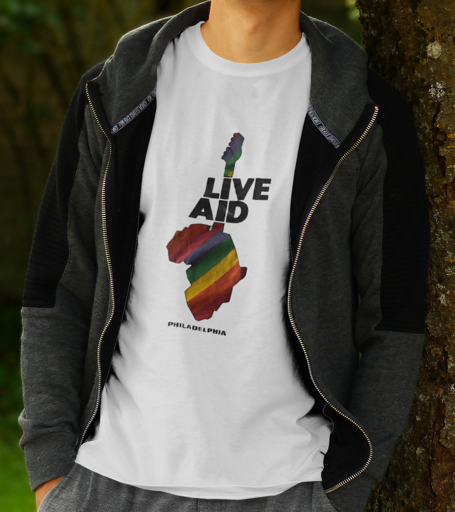 1985 Live Aid Rainbow Guitar Philadelphia Concert T-Shirt