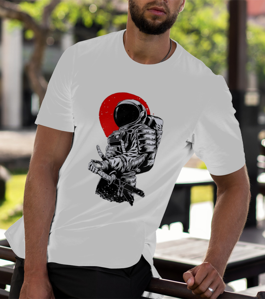Astronaut Samurai Katana Sword Red Rising Sun T-Shirt