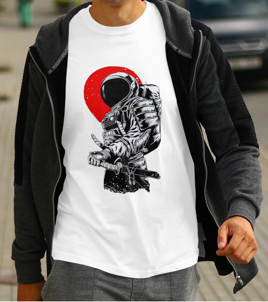 Astronaut Samurai Katana Sword Red Rising Sun T-Shirt