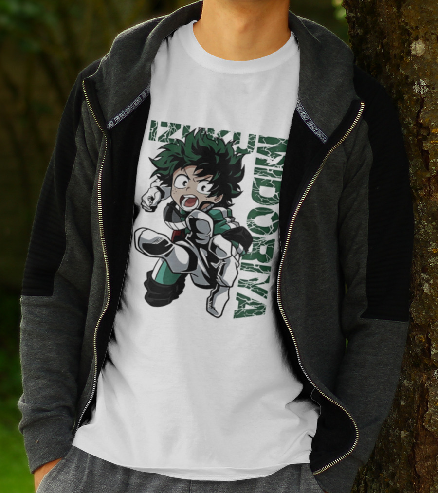 Izuku Midoriya Action Pose Green Hero Costume Anime T-Shirt