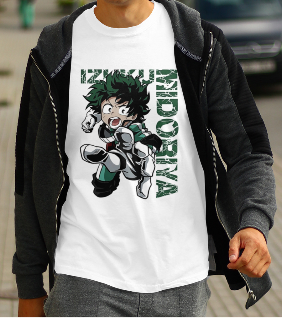 Izuku Midoriya Action Pose Green Hero Costume Anime T-Shirt