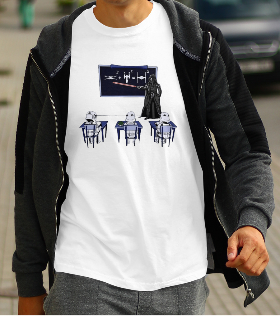 Darth Vader Teaching TIE Fighter Math To Stormtroopers Classroom Cartoon T-Shirt