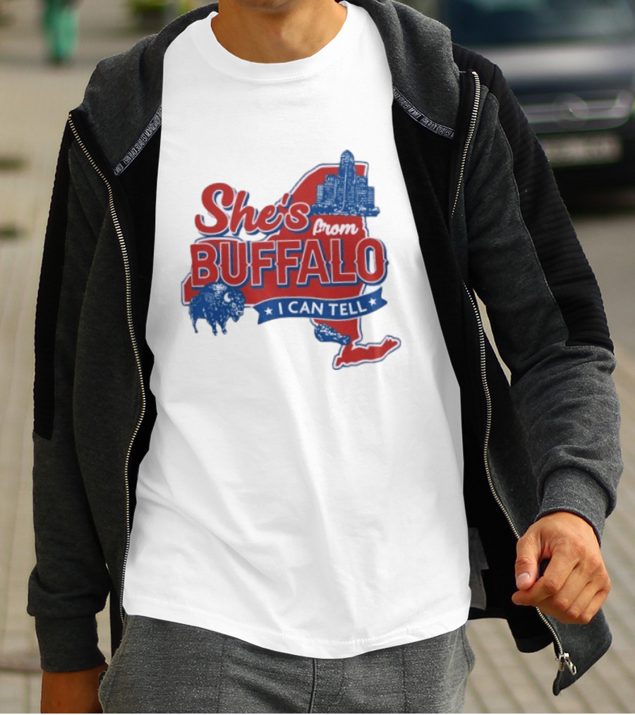 She's From Buffalo I Can Tell New York Skyline Map Bison T-Shirt