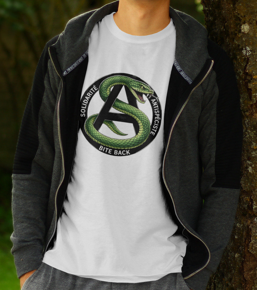 Solidarite Antispeciste Bite Back Anarchist Snake T-Shirt