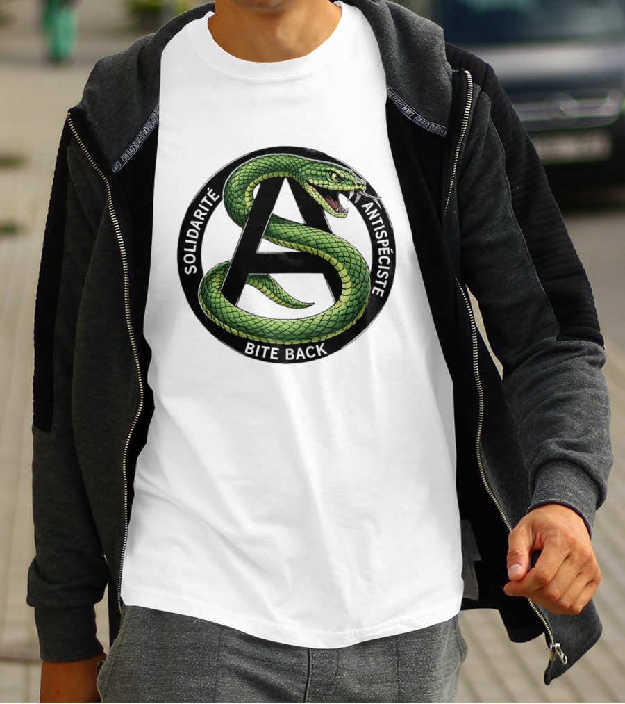 Solidarite Antispeciste Bite Back Anarchist Snake T-Shirt