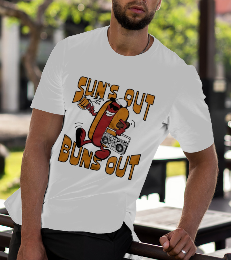 Sun's Out Buns Out Cool Hotdog With Sunglasses And Drink T-Shirt
