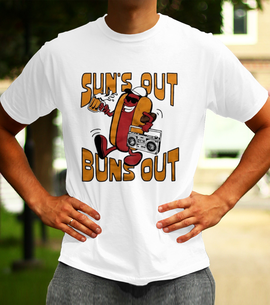Sun's Out Buns Out Cool Hotdog With Sunglasses And Drink T-Shirt