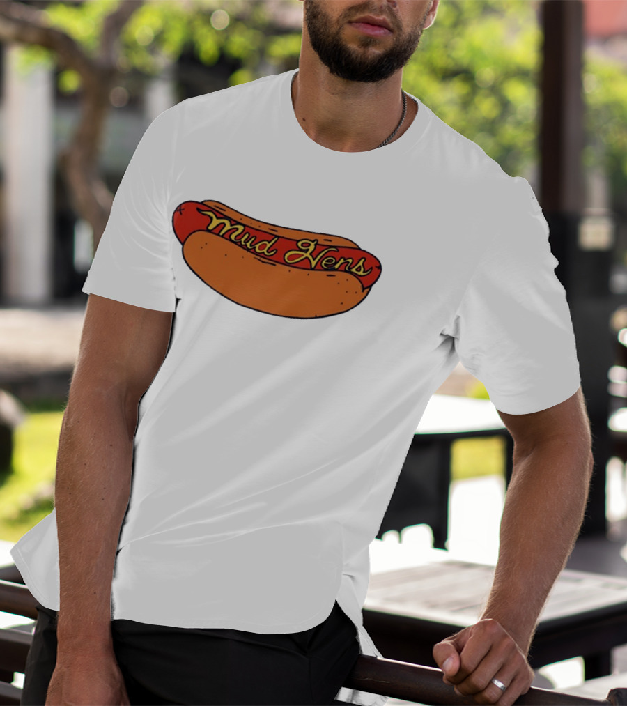 Mud Hens Cursive Lettering Footlong Hot Dog Baseball Team T-Shirt