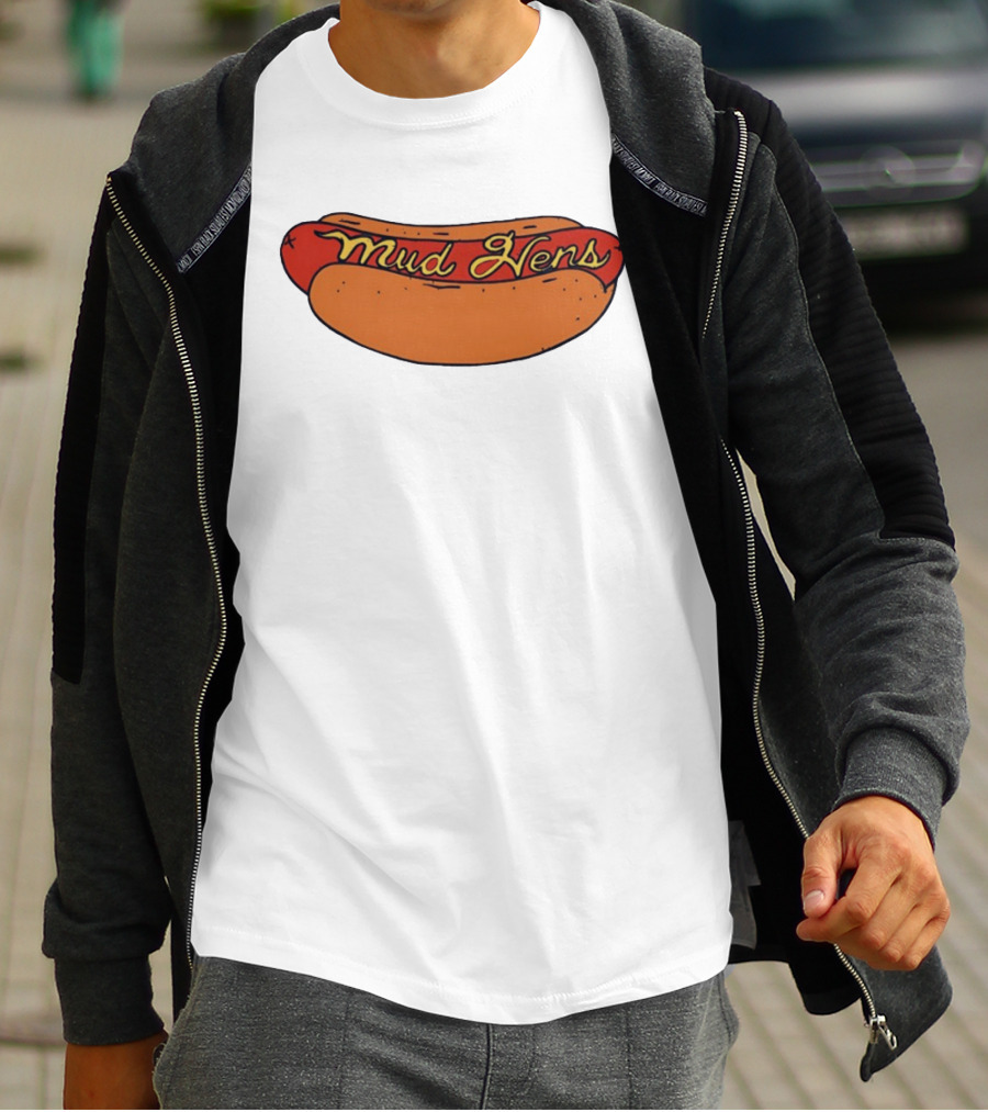 Mud Hens Cursive Lettering Footlong Hot Dog Baseball Team T-Shirt