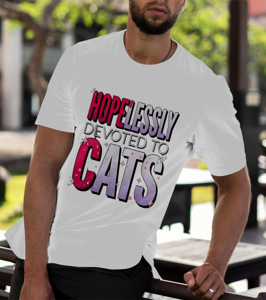 Hopelessly Devoted To Cats Glitter Sparkle T-Shirt