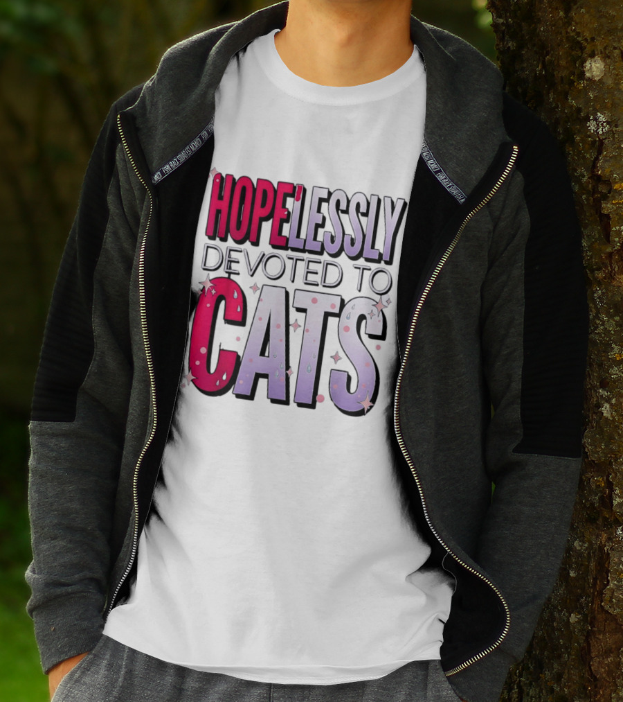 Hopelessly Devoted To Cats Glitter Sparkle T-Shirt