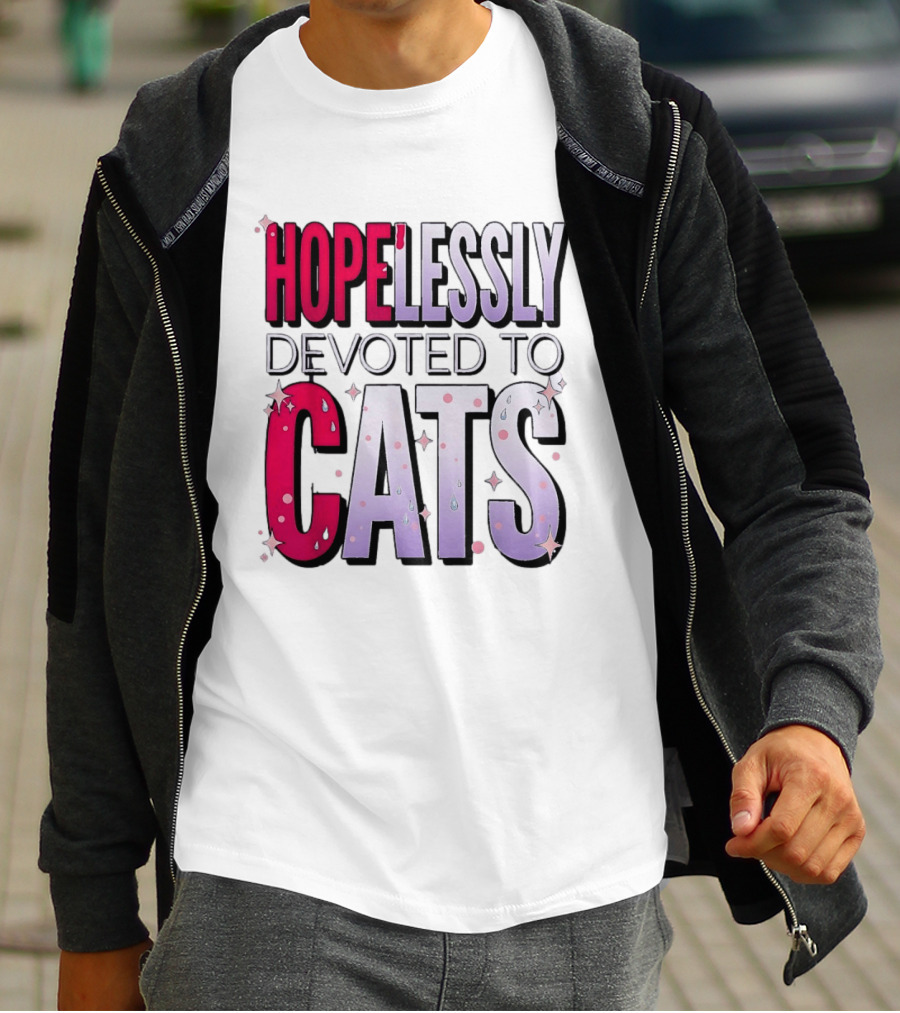 Hopelessly Devoted To Cats Glitter Sparkle T-Shirt