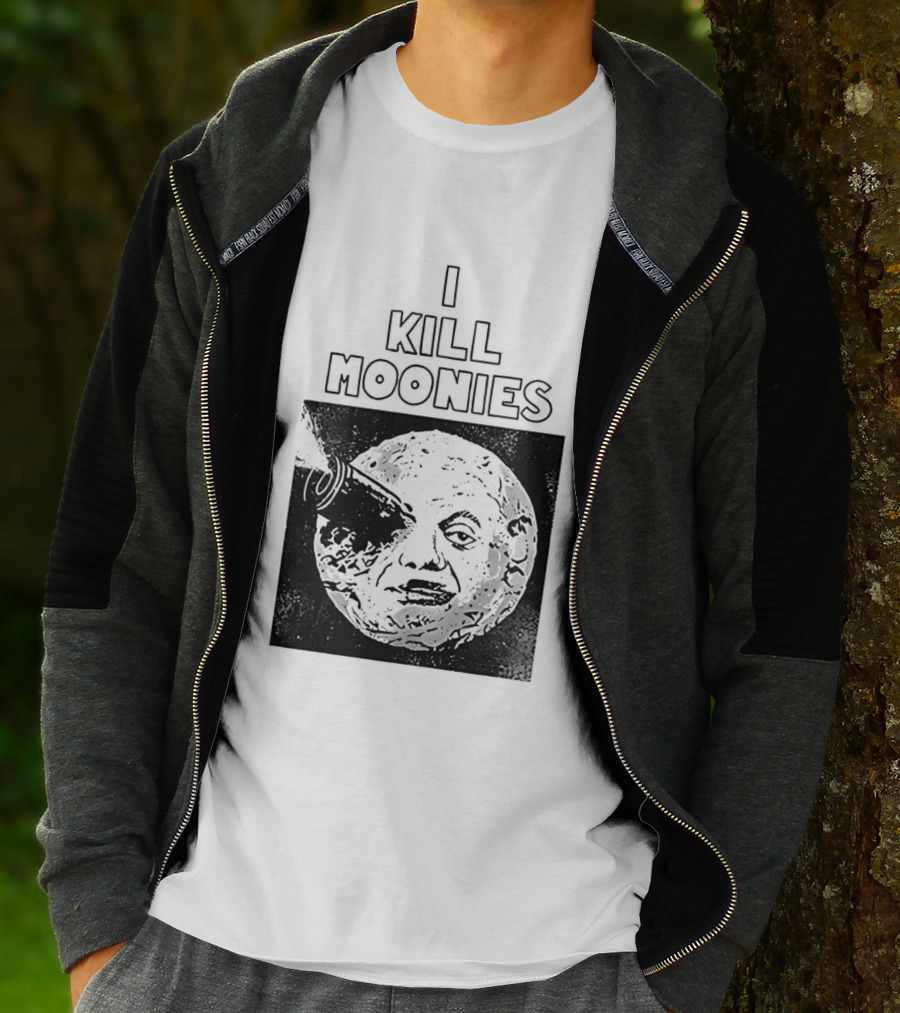 I Kill Moonies Man In The Moon Rocket Eye T-Shirt