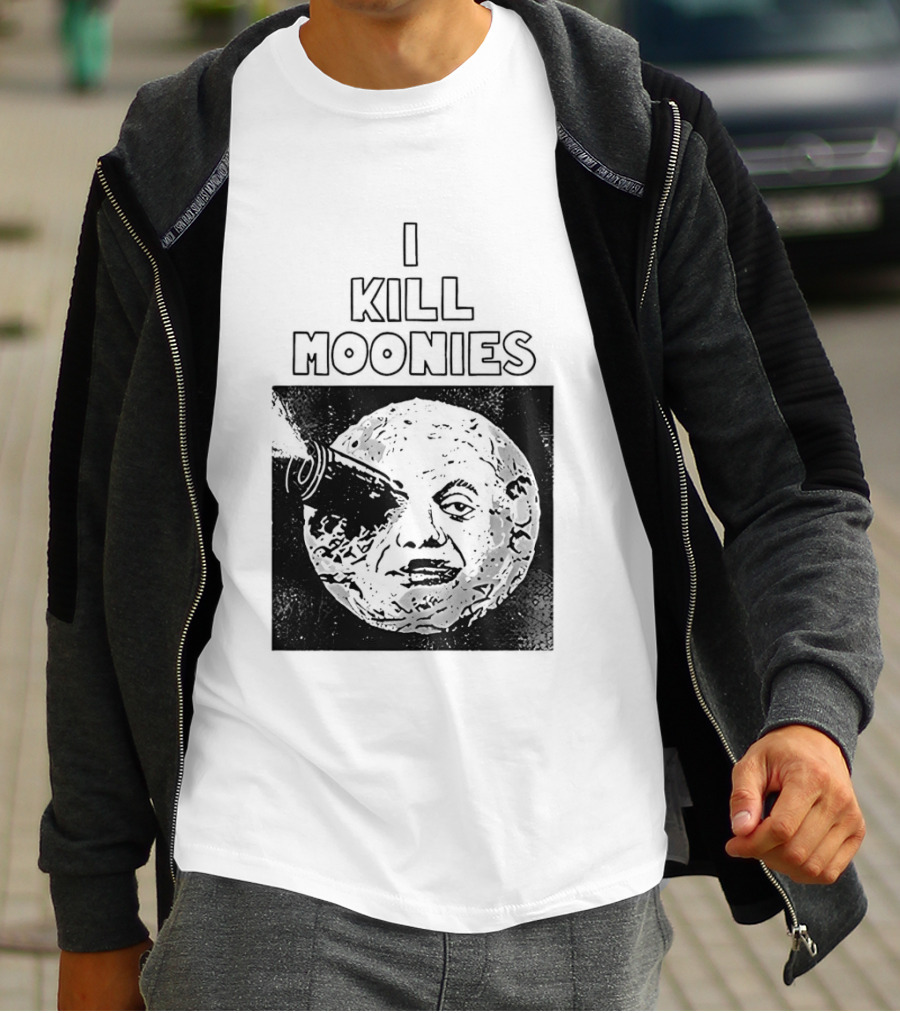 I Kill Moonies Man In The Moon Rocket Eye T-Shirt