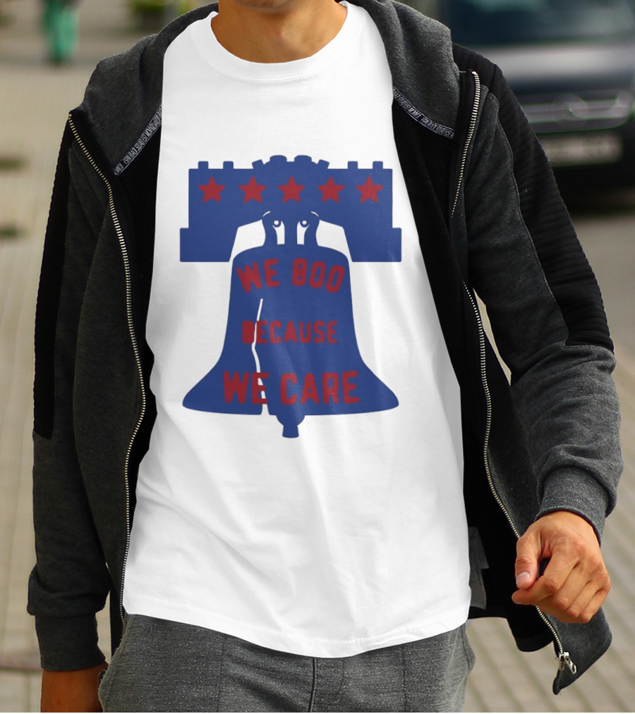 Phillies Liberty Bell We Boo Because We Care Stars Red Blue T-Shirt