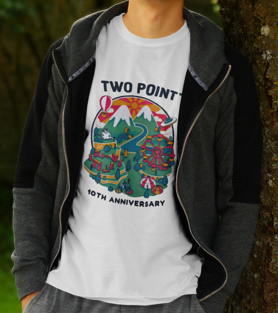 Two Point 10th Anniversary Scenic Mountain Adventure With UFO And Hot Air Balloon T-Shirt